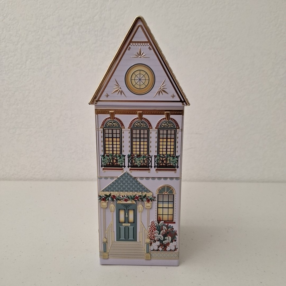 Speculoos Holiday House Cookie Tin, White, Christmas Winter Festive Gift (Empty)